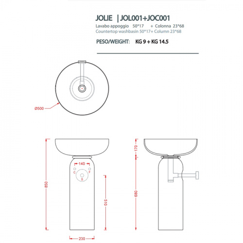 картинка Artceram JOLIE Кольцо для колонны, пристенный монтаж, цвет moka (Со склада продаем с раковиной и колонной!) от магазина Сантехстрой