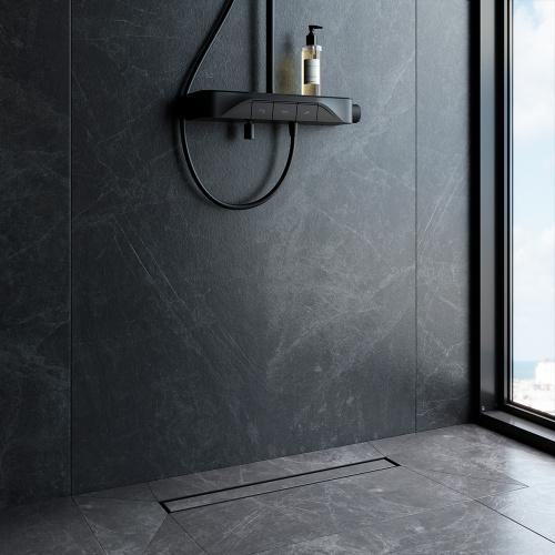 картинка W01SC-U11-060-04BM MasterFlow Трап для душа линейный универс затвор Tile 60см цвет черн мат от магазина Сантехстрой