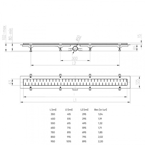 картинка Душевой лоток AZARIO D50 Medium 650 мм, боковой слив, пластиковый, перфорированная решетка, черный (AZ-CH 650/50 MC) от магазина Сантехстрой