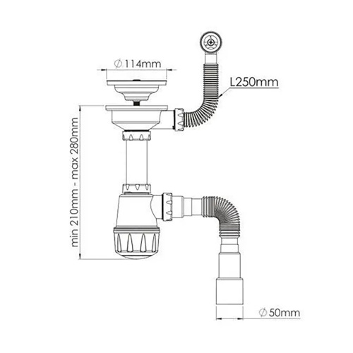 картинка Сифон для кух. мойки BathMaster BM0201SP двумя выпусками и гибкой трубой (1 1/2"- Ø40/50) от магазина Сантехстрой