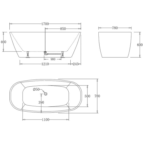 картинка Акриловая ванна BelBagno 170x78 BB72-1700-W0 без гидромассажа от магазина Сантехстрой