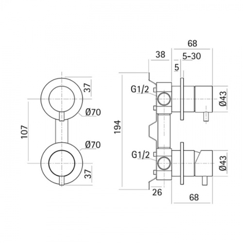 картинка CISAL Xion Встраиваемый однорычажный смеситель для ванны/душа на 2 выхода, внешняя и внутренняя части в комплекте, цвет нержавеющая сталь AISI 304 от магазина Сантехстрой