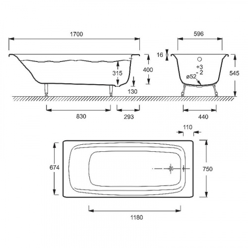 картинка Душевой лоток AZARIO 650 мм с решеткой под плитку (двухсторонняя решетка), выход 50мм, хром матовый (AZ1105-00165) от магазина Сантехстрой