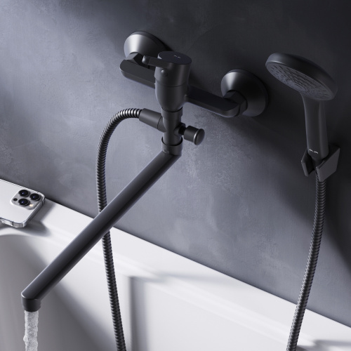 фото f85b90122 x-joy s, смеситель д/ванны/душа, излив 325 мм, душевой набор, черн, шт.