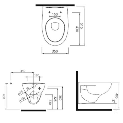 картинка Унитаз подвесной Kale OPTIMUM 350х400х515 безободковый с сиденьем без микролифта, белый от магазина Сантехстрой