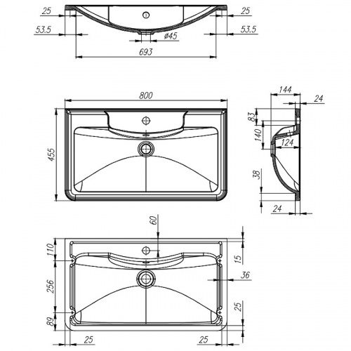 картинка Раковина BelBagno 80 BB800/455-LV-ART-ALR-NERO Черная матовая от магазина Сантехстрой