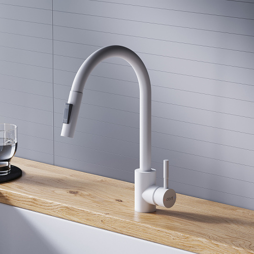 картинка D3007533 Logic Кухонный смеситель  с вытягивающимся изливом, белый от магазина Сантехстрой