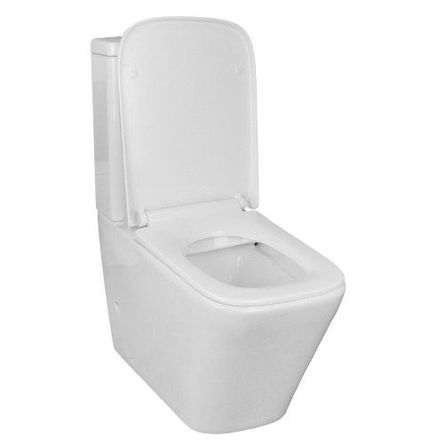 картинка Унитаз-компакт напольный Azario Quadro 605x340x810 безободковый с сидением микролифт и арматурой, белый (AZ-2175) от магазина Сантехстрой