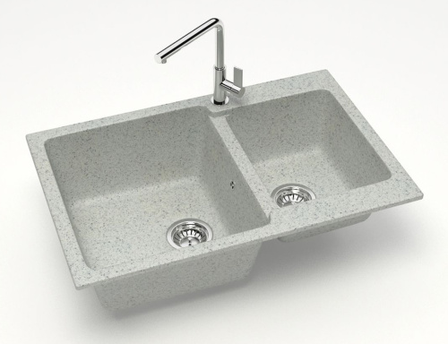 картинка Кухонная мойка AZARIO Grand 765х500х190 двойная, искусственный мрамор, цвет Светло серый (CS00079906) от магазина Сантехстрой
