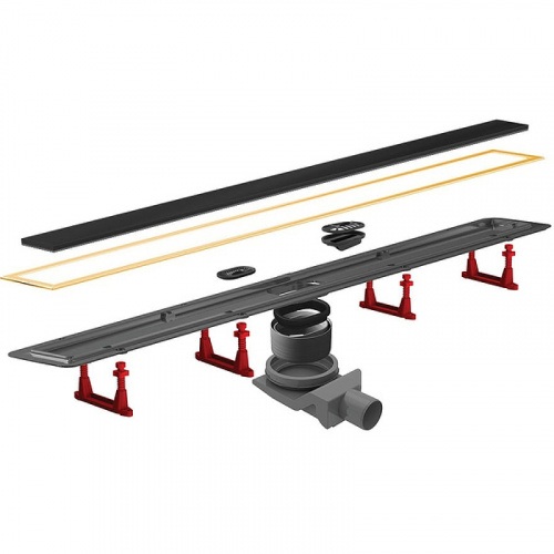 картинка Душевой лоток Pestan Confluo Premium Line 850 Black Glass Gold 13100118 с решеткой Черный глянцевый Золото глянцевое от магазина Сантехстрой