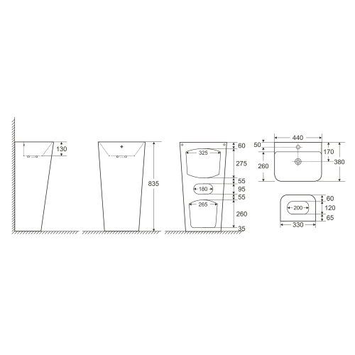 картинка Раковина напольная Azario FRETTA SQUARE 38х44х83.5 Белый (AZ-302) от магазина Сантехстрой