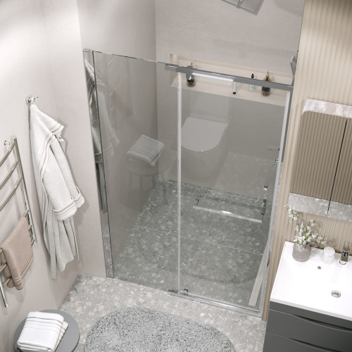 картинка Дверь в нишу Grossman Pragma 100.K33.03.120.10.00 (120х195) хром,стекло прозрачное,распашная, 1 место от магазина Сантехстрой