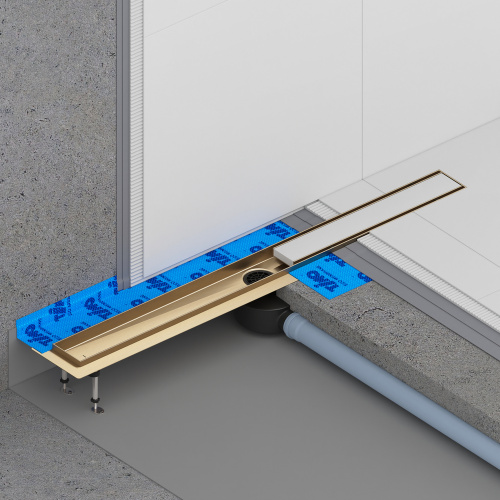 картинка Душевой лоток TIMO Drain System 900 с двусторонней панелью "plate" под плитку, Золото матовое (DS230209/17) от магазина Сантехстрой