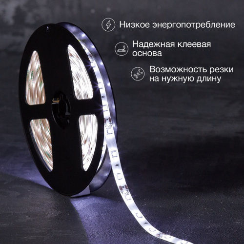 картинка Лента светодиодная 12В,  SMD2835, 4,8Вт/м,  60 LED/м,  6500К,  8мм,  5м,  для БП с клеммами,  IP65 LAMPER от магазина Сантехстрой