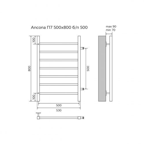 картинка Полотенцесушитель водяной AZARIO ANCONA 500/800 квадрат, 7 секций, боковое подключение, 3/4", хром (AZ71558) от магазина Сантехстрой
