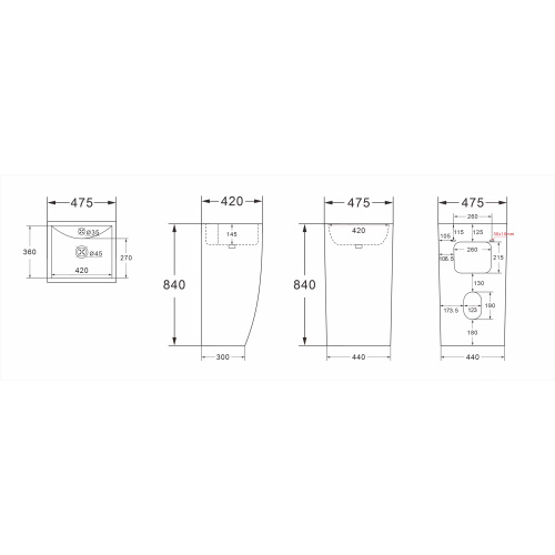 картинка Раковина напольная Azario COMELLA 480х420х830 отдельностоящая прямоугольная, черный матовый (AZ-314MB) от магазина Сантехстрой
