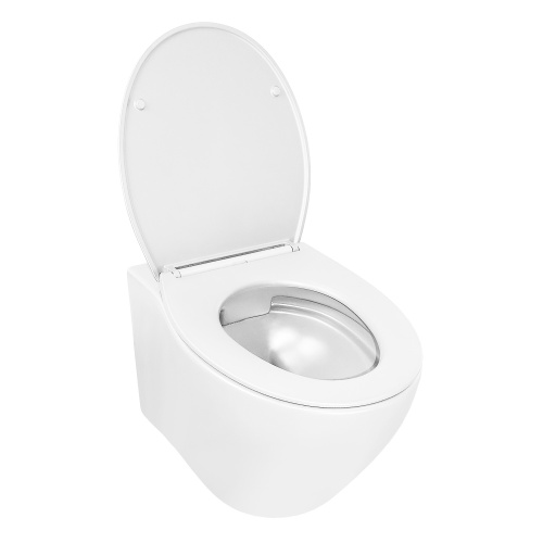 картинка Унитаз подвесной Azario Keras 370х520х360 безободковый, с быстросъемным сиденьем микролифт, белый глянцевый (AZ-99046W) от магазина Сантехстрой