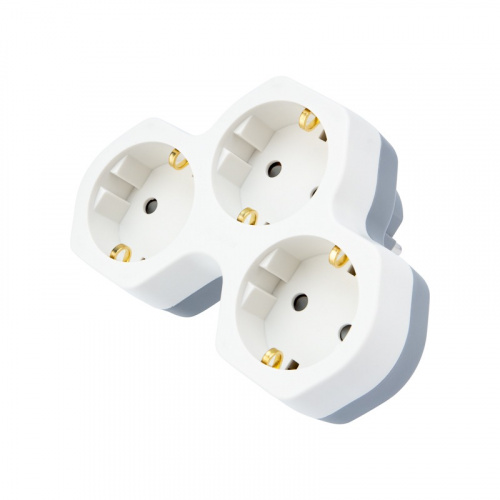 картинка Тройник электрический 16 А с заземлением и защитными шторками,  белый REXANT от магазина Сантехстрой