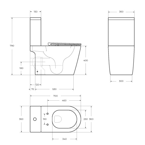 картинка Унитаз-моноблок с сиденьем и смывом TORNADO BelBagno TRE-TOR BB673CP-MN-TOR/SC от магазина Сантехстрой