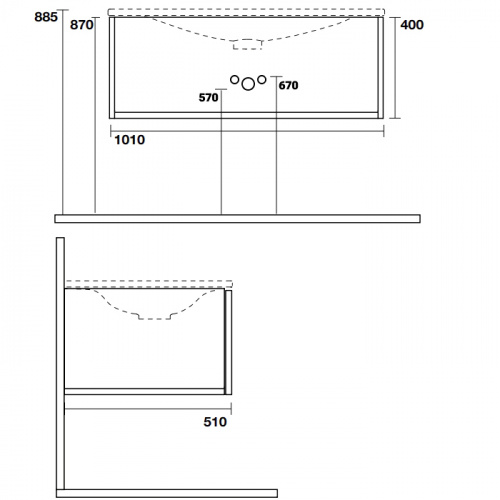 картинка TW Shape комплект мебели, база с раковиной Kerasan 547001*1, 102х52см, с 1-м выдвиж. ящиком с механизмом push to open, цвет: серый матовый RAL7016 от магазина Сантехстрой