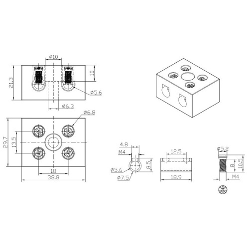 картинка Клемма керамическая винтовая КВ 16 мм² 2 пары контактов с крепежным отверстием (50 шт. /уп. ) REXANT от магазина Сантехстрой