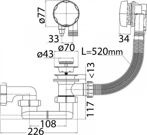 картинка Слив-перелив Cezares CZR-STP1-01 полуавтомат Хром от магазина Сантехстрой