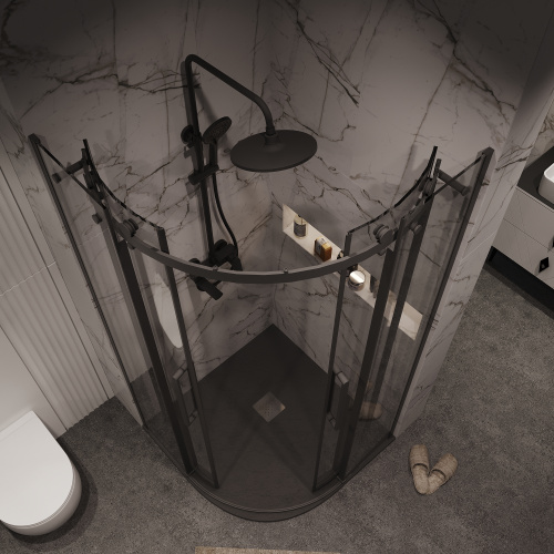 картинка Душевое ограждение Grossman Classic 301.K33.04.9090.21.00 (90х90х195) четверть круга,раздвижная,черный матовый,стекло прозрачное, 1 место от магазина Сантехстрой