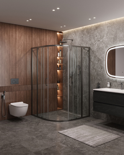 картинка Душевой уголок Cezares Molveno 120x120 MOLVENO-R-22-90+30-C-GM-IV профиль Оружейная сталь стекло прозрачное от магазина Сантехстрой