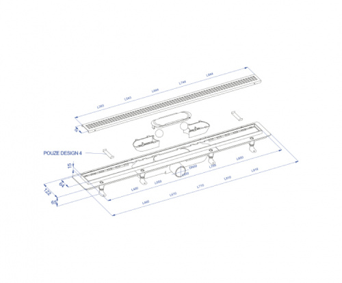 картинка SZA6550 Душевой лоток с решеткой 55см из нержавеющей стали DESIGN6, черный PLASTBRNO от магазина Сантехстрой
