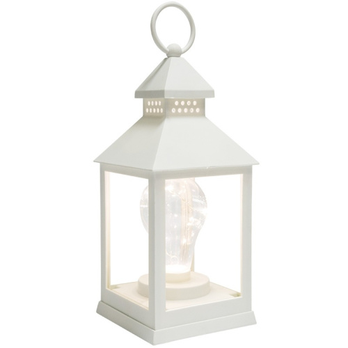 картинка Декоративный фонарь с лампочкой,  белый корпус,  размер 10,5х10,5х24 см,  цвет ТЕПЛЫЙ БЕЛЫЙ от магазина Сантехстрой