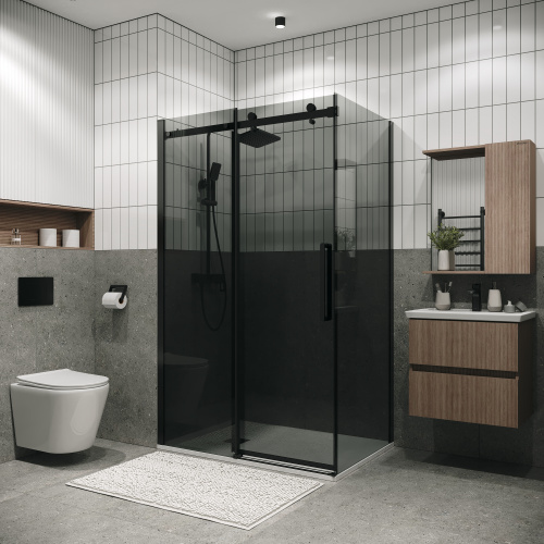 картинка Душевое ограждение Grossman Classic 100.K33.04.120.21.10-200.K33.04.80.21.10 (120х80х195) раздвижная,черный матовый,стекло тонированное,2 места от магазина Сантехстрой