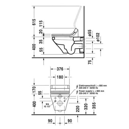 картинка Duravit DuraStyle Унитаз подвесной 620х370 мм, для крышки-биде Sensowash, с креплением,  цвет белый от магазина Сантехстрой