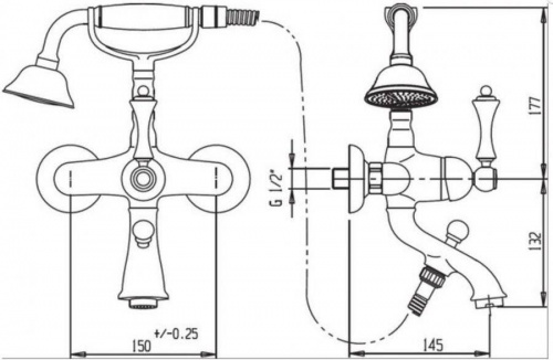 фото смеситель cezares aphrodite aphrodite-vdp-02-s1, напольный, для ванны, с ручным душем, бронза, ручки металл