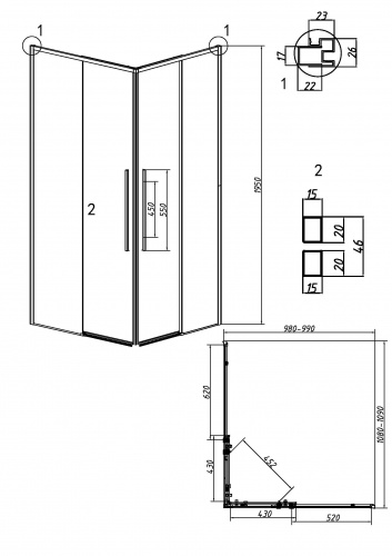 картинка Душевое ограждение Grossman Galaxy 1/2.K33.01.11.42.00-1/2.K33.01.10.42.00 (110х100х195) раздвижная,графит сатин,стекло прозрачное,2 места от магазина Сантехстрой