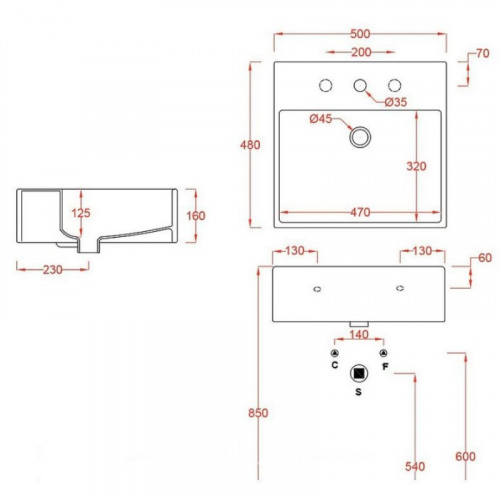 картинка Раковина 50х48 см Artceram Quadro QUL002 01 00 bi от магазина Сантехстрой