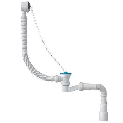 картинка Сифон для ванн BathMaster с переливом, цепочкой, пробкой и гибкой трубой (1 1/2"- Ø40/50) от магазина Сантехстрой