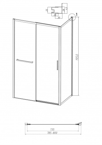 картинка Боковая стенка Grossman Style 200.K33.05.80.21.00 (80х195) черный матовый,стекло прозрачное, 1 место от магазина Сантехстрой