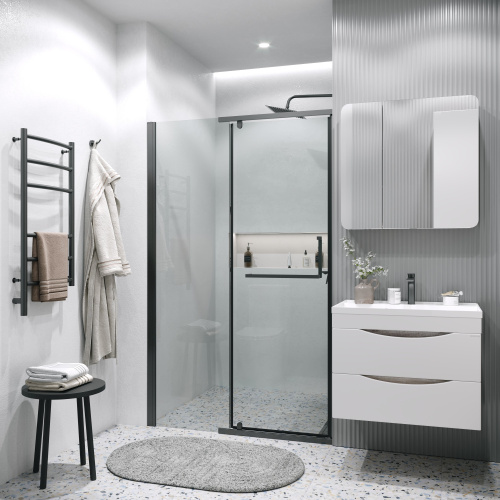 картинка Дверь в нишу 100.K33.03.120.21.00 Pragma (120*195) черный матовый, стекло прозрачное, 1 место от магазина Сантехстрой