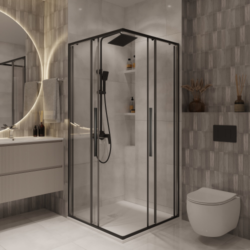 картинка Душевое ограждение Niagara Nova NG-6822-34ВLACK (80х80х195) квадрат,черный матовый,двери раздвижные,стекло прозрачное,1 место от магазина Сантехстрой
