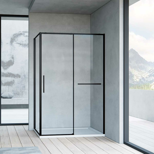 картинка Душевой уголок Vincea Slim Soft 150x90 VSR-1SS9015CLB профиль Черный стекло прозрачное от магазина Сантехстрой