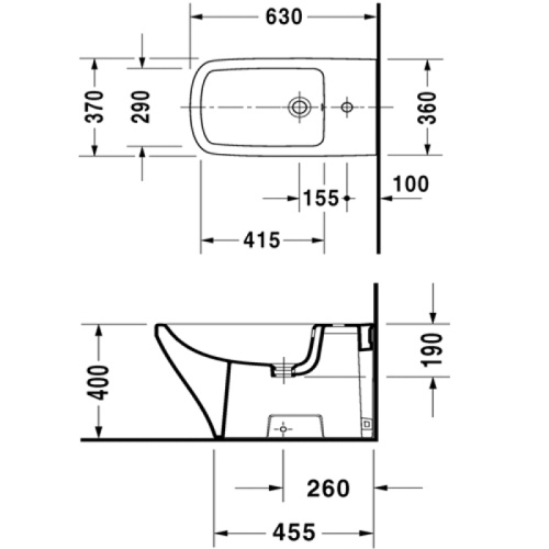 картинка Duravit DuraStyle Биде  напольное приставное  630х370 мм, с 1 отв под смеситель.  с креплением,  цвет белый от магазина Сантехстрой