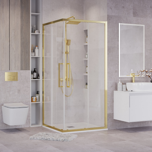 картинка Душ.ограждение 300.K33.02.8080.32.00 Cosmo (80*80*195) квадрат,раздвижн,золото сатин,стекло прозрач от магазина Сантехстрой