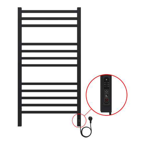 картинка Полотенцесушитель электрический AZARIO ANCONA 500/1000 квадрат, 12 секций, диммер справа, черный (AZ71850B) от магазина Сантехстрой