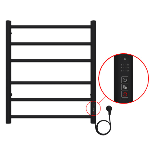 картинка Полотенцесушитель электрический AZARIO PARMA 500/600 6 секций, диммер справа, черный (AZ10856B) от магазина Сантехстрой