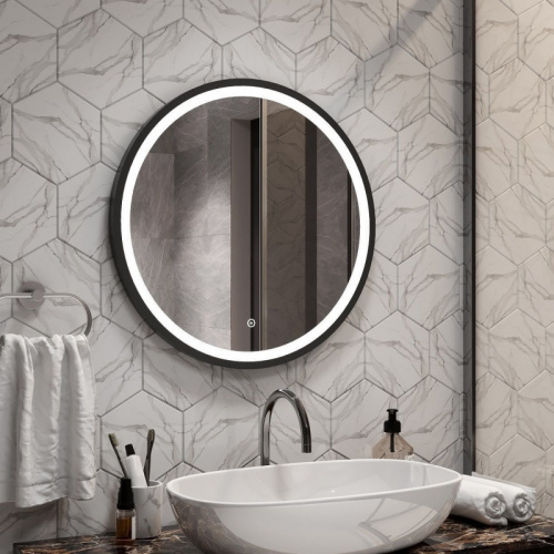 картинка Зеркало Art&Max Livorno AM-Liv-800-DS-F-Nero 80x80 с подсветкой, черный от магазина Сантехстрой