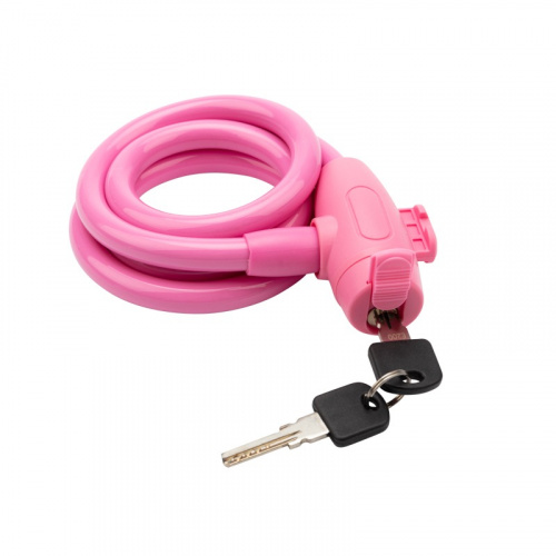 картинка Тросовый замок взломостойкий для велосипедов и колясок с ключом 100 см розовый от магазина Сантехстрой