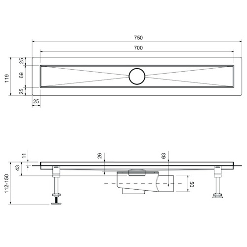 картинка Душевой лоток TIMO Drain System 700 с двусторонней панелью "plate" под плитку, Золото матовое (DS230207/17) от магазина Сантехстрой