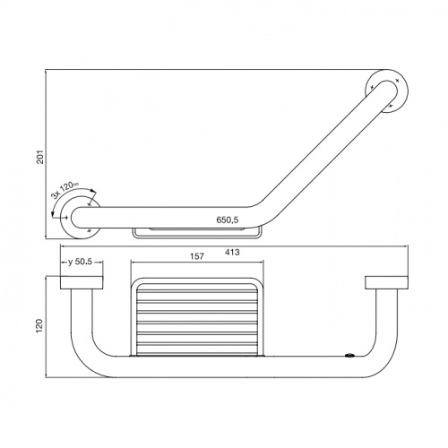 картинка EMCO Rondo2 Поручень изогнутый, с полочкой-решеткой, 413мм, цвет хром от магазина Сантехстрой