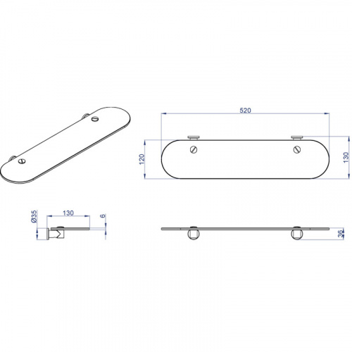 картинка Полка AZARIO FORNY стеклянная 52 см, хром (AZ-88303) от магазина Сантехстрой