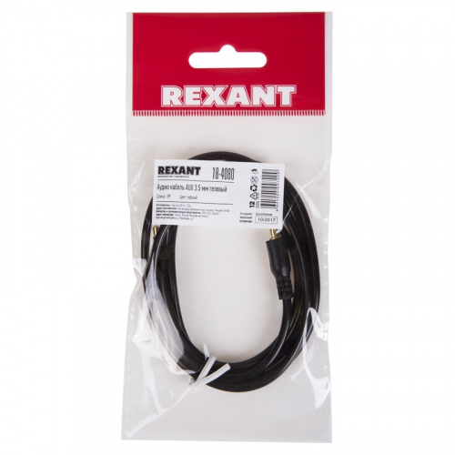 картинка Аудиокабель AUX 3.5 мм гелевый 1 м черный REXANT от магазина Сантехстрой